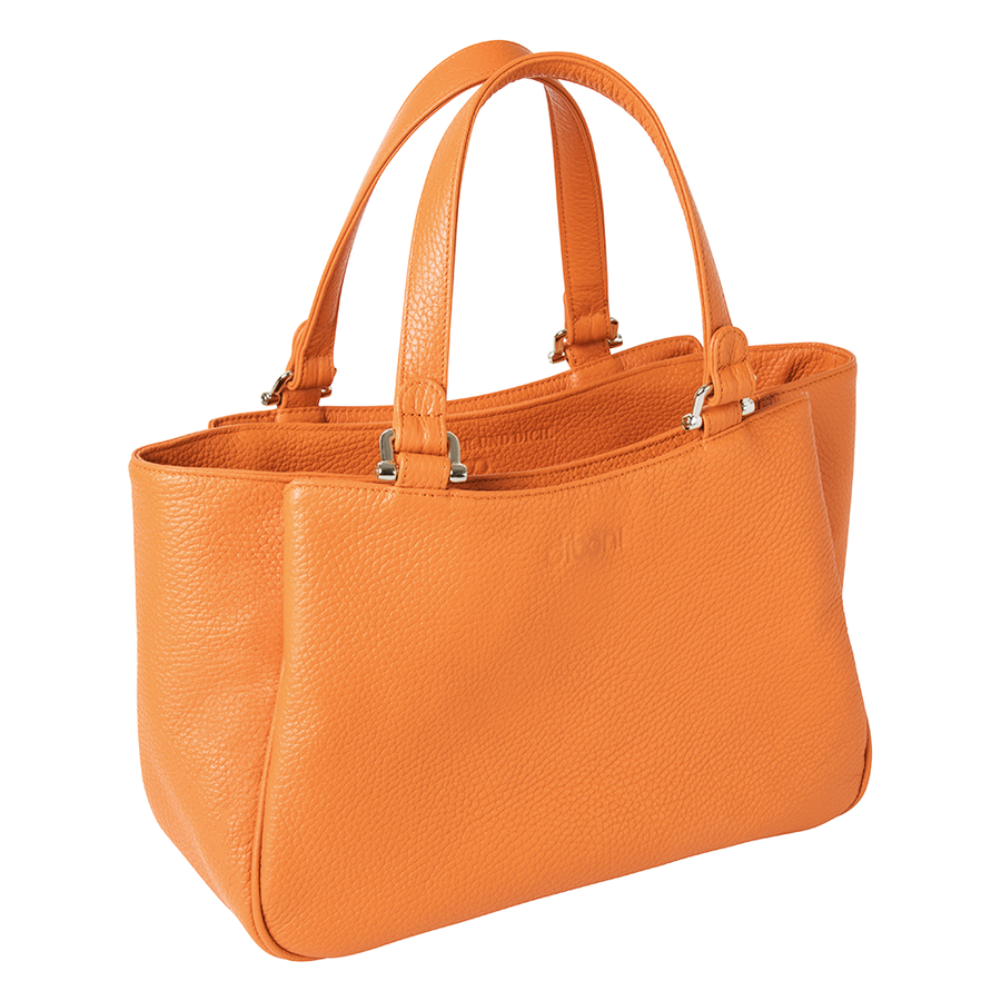Handtasche Berta Couture von diboni in orange wird aus italienischem Leder in Handarbeit in einer deutschen Manufaktur hergestellt.