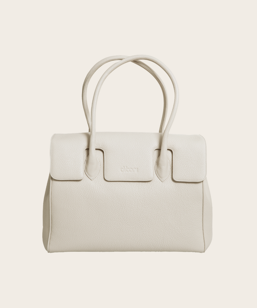 Handtasche und Schultertasche Madison Deluxe von diboni in weiß wird aus italienischem Leder in Handarbeit in einer deutschen Manufaktur hergestellt.