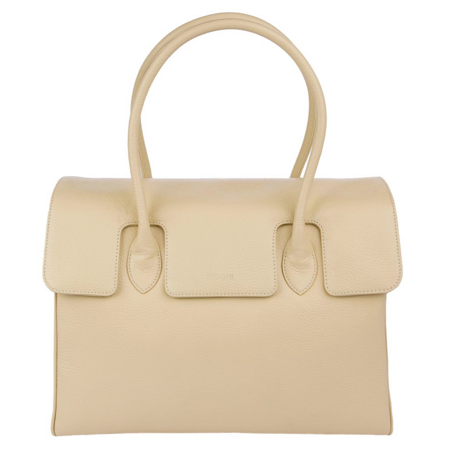 Handtasche und Schultertasche Madison Couture von diboni in beige wird aus italienischem Leder in Handarbeit in einer deutschen Manufaktur hergestellt.
