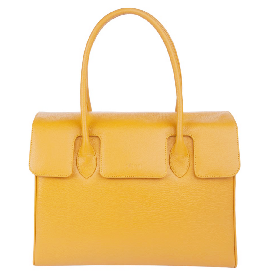 Handtasche und Schultertasche Madison Deluxe von diboni in gelb wird aus italienischem Leder in Handarbeit in einer deutschen Manufaktur hergestellt.