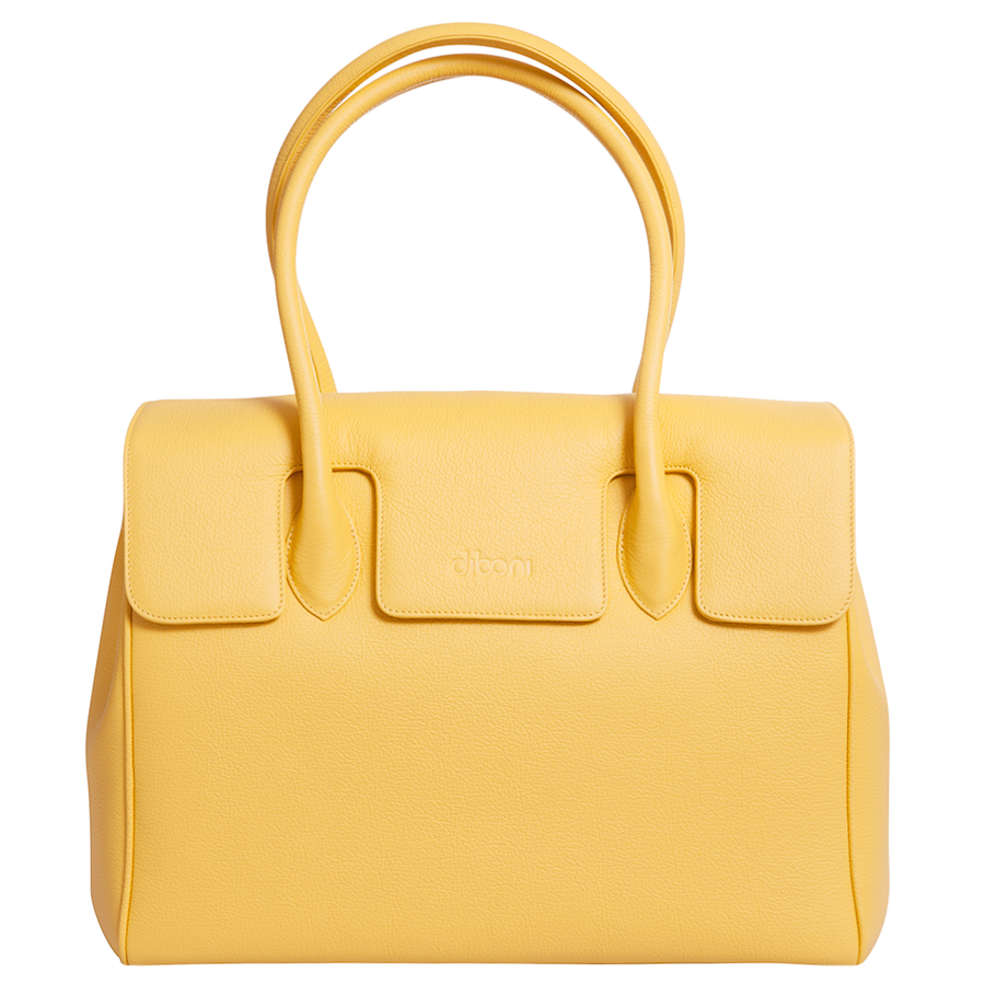 Handtasche und Schultertasche Madison Couture von diboni in gelb wird aus italienischem Leder in Handarbeit in einer deutschen Manufaktur hergestellt.
