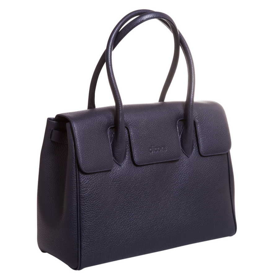 Handtasche und Schultertasche Madison Couture von diboni in dunkelblau wird aus italienischem Leder in Handarbeit in einer deutschen Manufaktur hergestellt.
