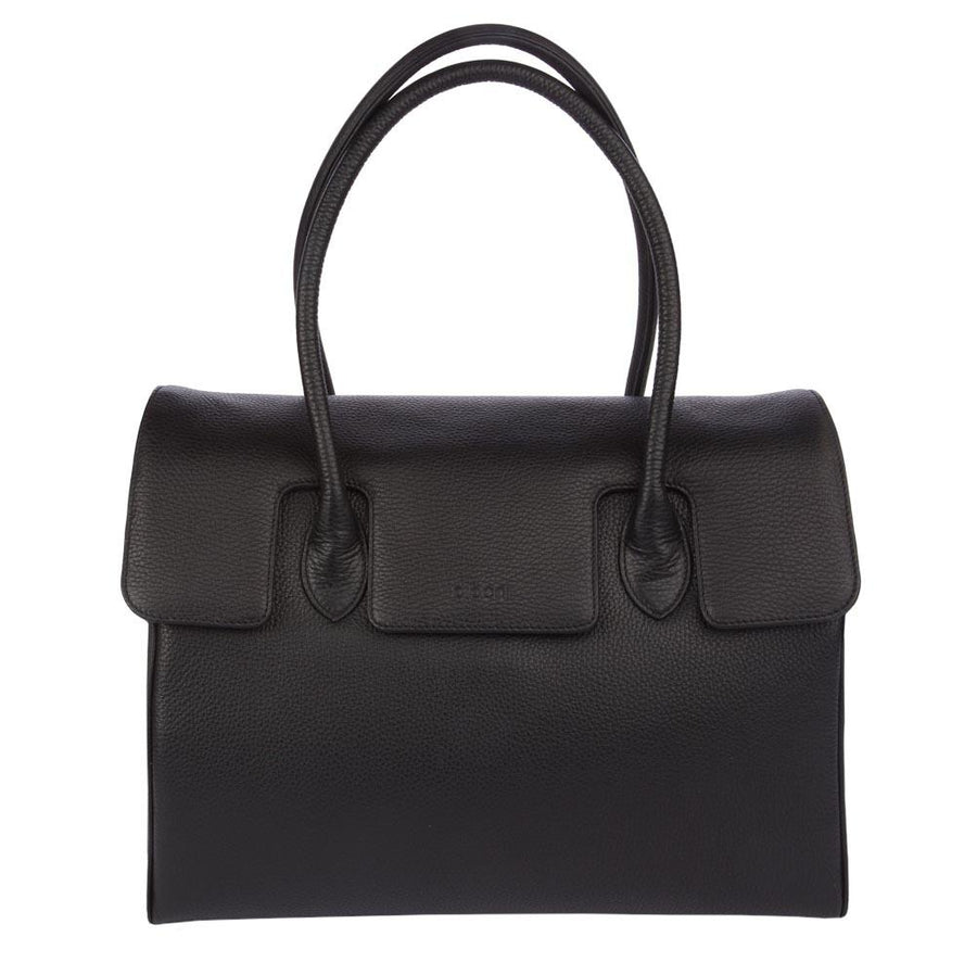 Handtasche und Schultertasche Madison Couture von diboni in schwarz wird aus italienischem Leder in Handarbeit in einer deutschen Manufaktur hergestellt.