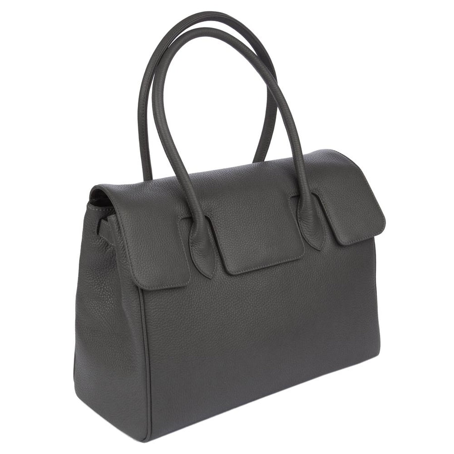 Handtasche und Schultertasche Madison Deluxe von diboni in grau wird aus italienischem Leder in Handarbeit in einer deutschen Manufaktur hergestellt.