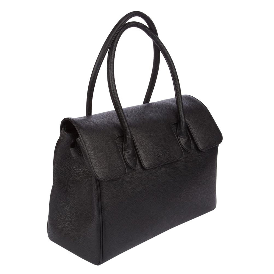Handtasche und Schultertasche Madison Deluxe von diboni in schwarz wird aus italienischem Leder in Handarbeit in einer deutschen Manufaktur hergestellt.