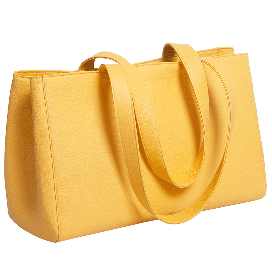 Handtasche Annabelle Deluxe von diboni in gelb wird aus italienischem Leder in Handarbeit in einer deutschen Manufaktur hergestellt.