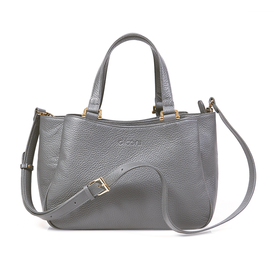 Handtasche Berta Deluxe von diboni in grau wird aus italienischem Leder in Handarbeit in einer deutschen Manufaktur hergestellt.