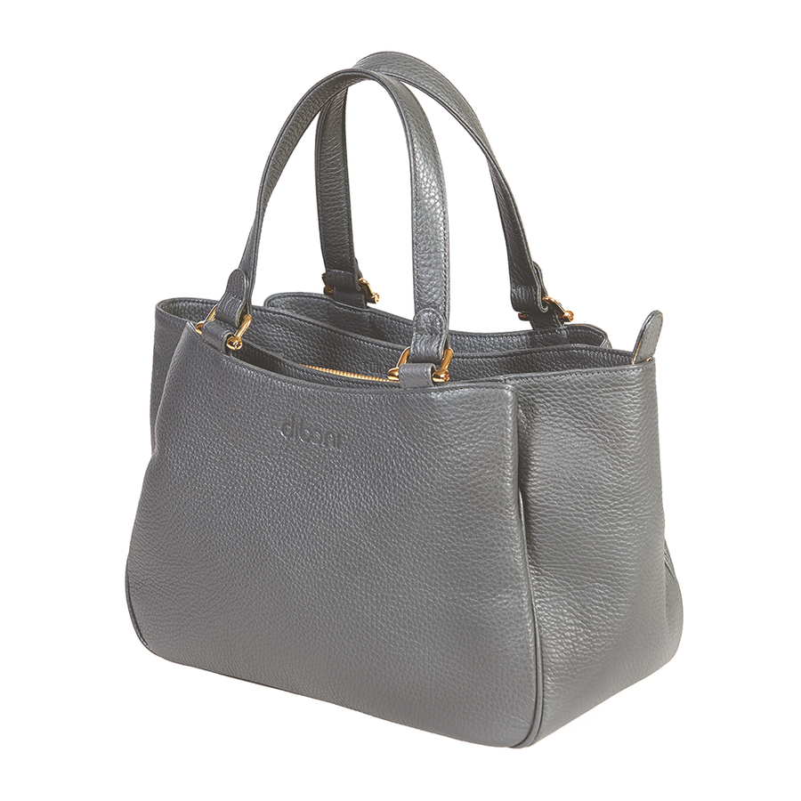 Handtasche Berta Couture von diboni in grau wird aus italienischem Leder in Handarbeit in einer deutschen Manufaktur hergestellt.