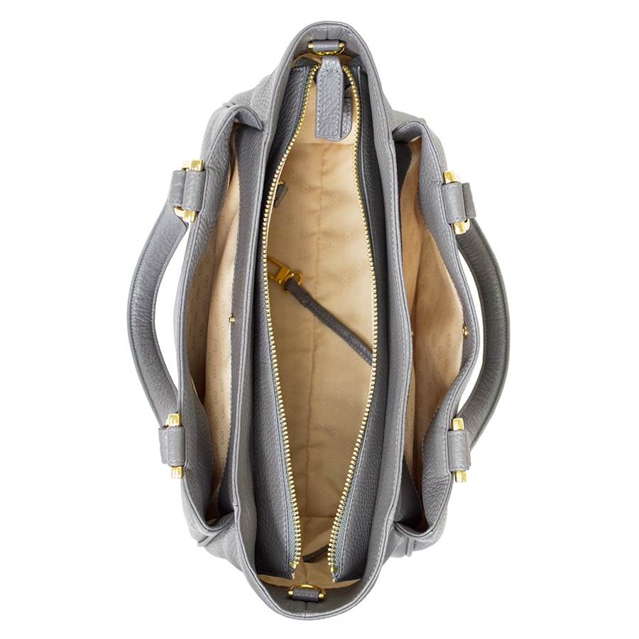 Handtasche Berta Couture von diboni in grau wird aus italienischem Leder in Handarbeit in einer deutschen Manufaktur hergestellt.