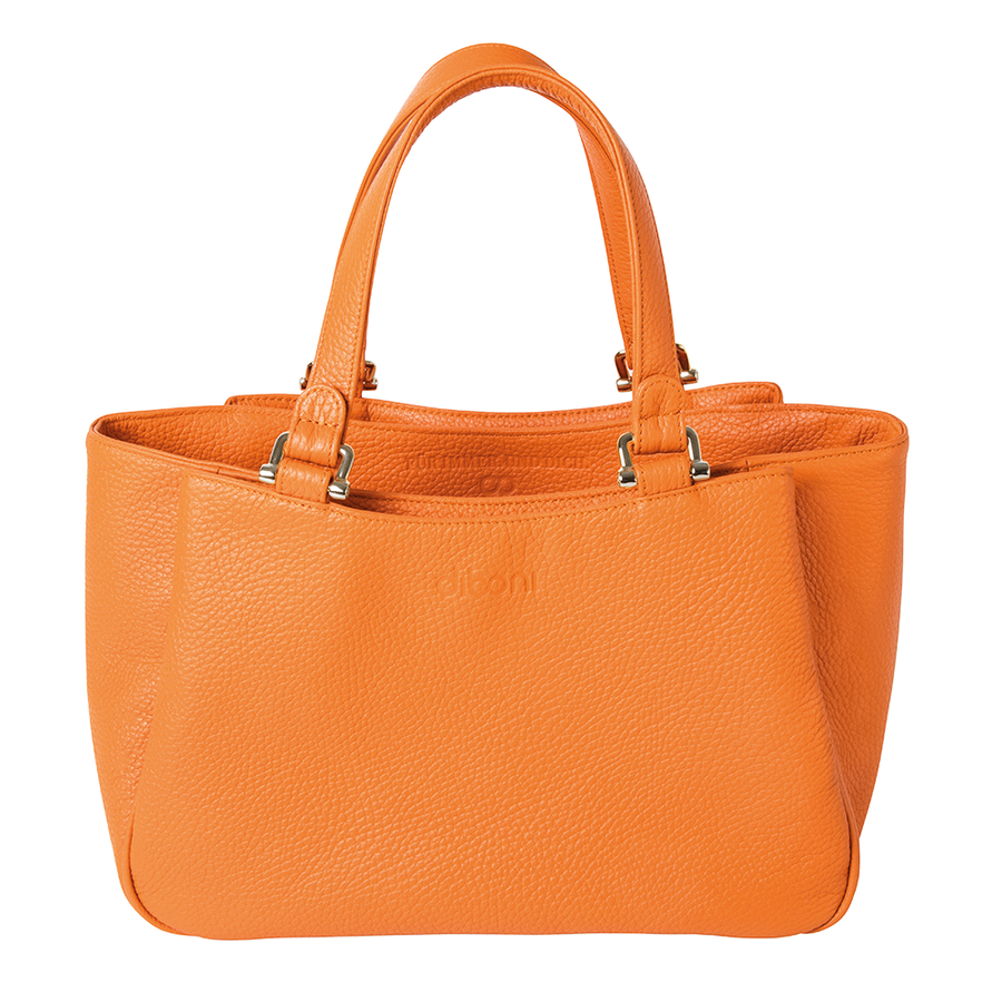Handtasche Berta Couture von diboni in orange wird aus italienischem Leder in Handarbeit in einer deutschen Manufaktur hergestellt.