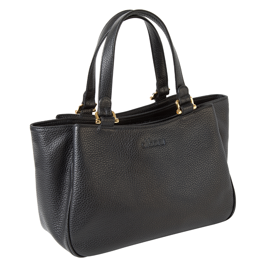 Handtasche Berta Deluxe von diboni in schwarz wird aus italienischem Leder in Handarbeit in einer deutschen Manufaktur hergestellt.
