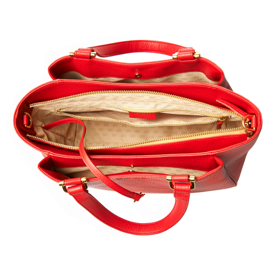 Handtasche Berta Couture von diboni in rot wird aus italienischem Leder in Handarbeit in einer deutschen Manufaktur hergestellt.