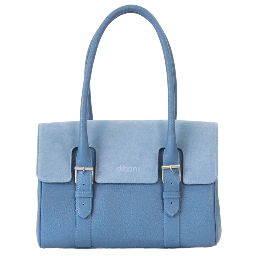 Handtasche Charlotte Couture von diboni in hellblau wird aus italienischem Leder in Handarbeit in einer deutschen Manufaktur hergestellt.