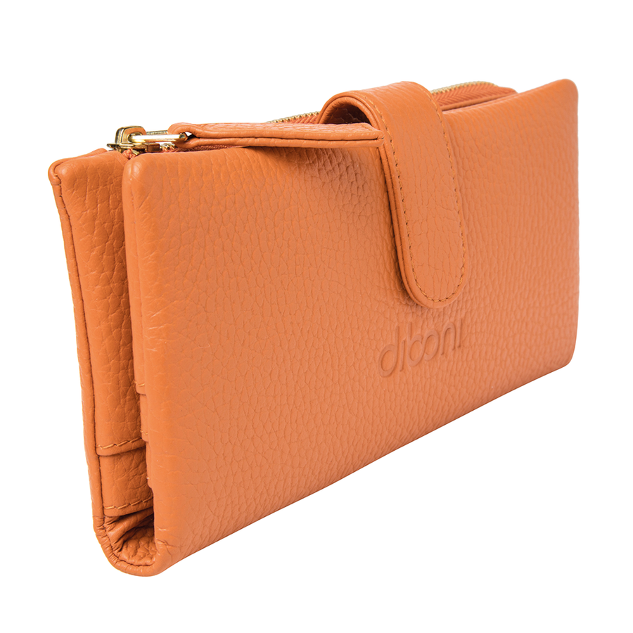 Geldbörse und Portemonnaie Claire von diboni in orange wird aus italienischem Leder in Handarbeit in einer deutschen Manufaktur hergestellt.
