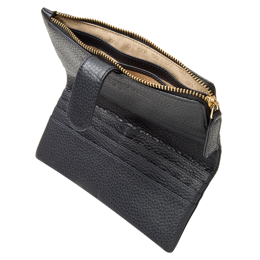 Geldbörse und Portemonnaie Claire von diboni in schwarz wird aus italienischem Leder in Handarbeit in einer deutschen Manufaktur hergestellt.