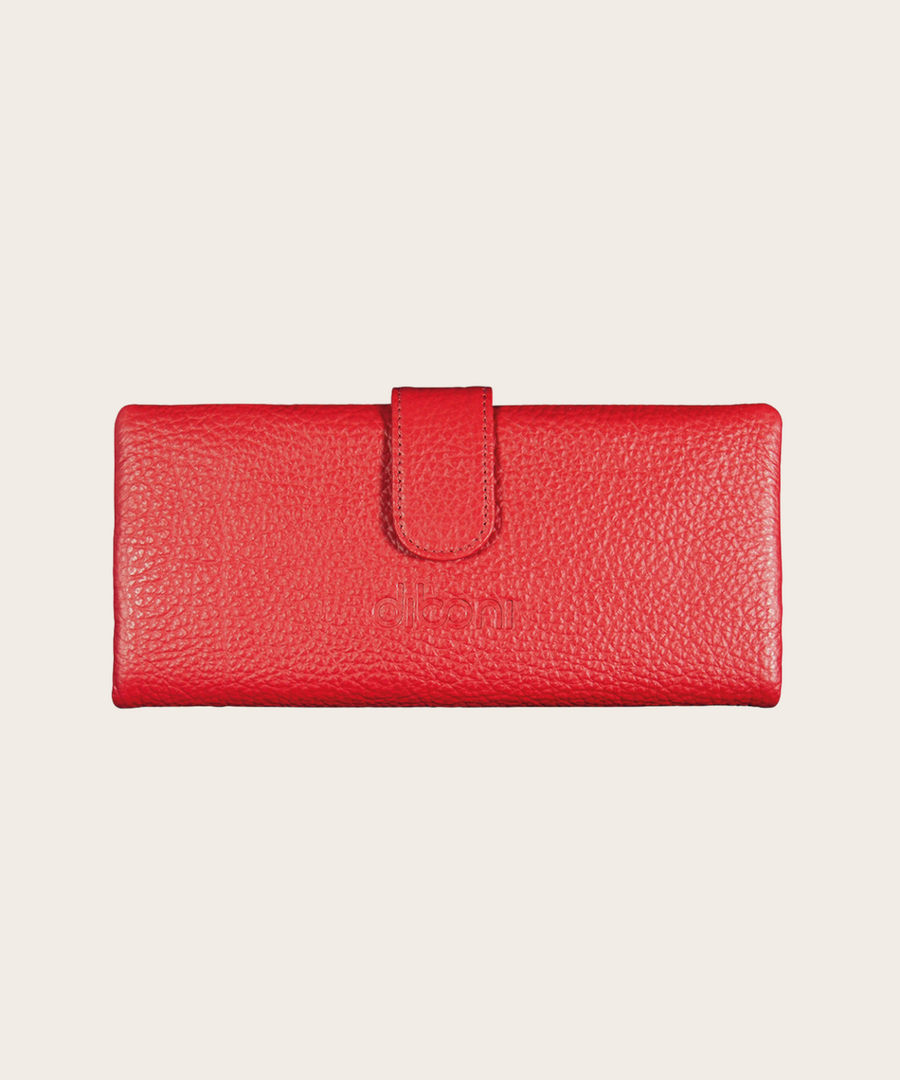 Geldbörse und Portemonnaie Claire von diboni in rot wird aus italienischem Leder in Handarbeit in einer deutschen Manufaktur hergestellt.