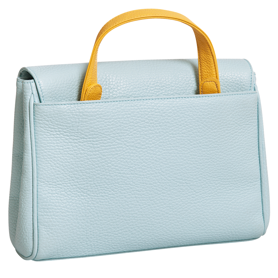 Handtasche Emilia Couture von diboni in hellblau wird aus italienischem Leder in Handarbeit in einer deutschen Manufaktur hergestellt.