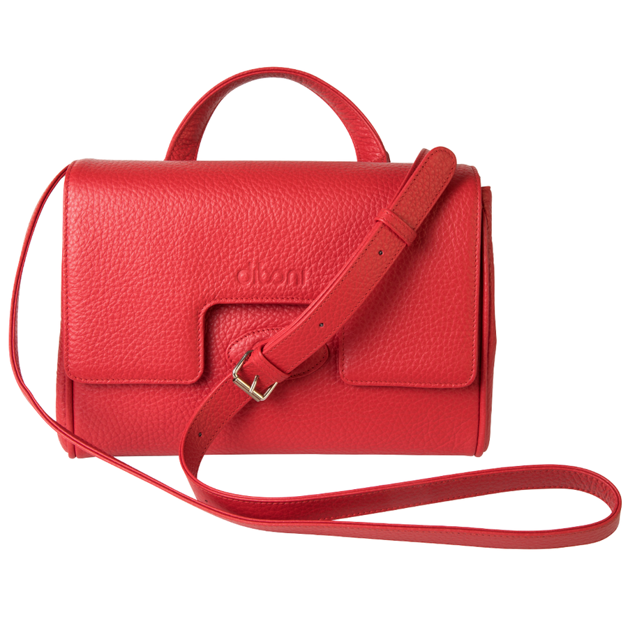 Handtasche Emilia Couture von diboni in rot wird aus italienischem Leder in Handarbeit in einer deutschen Manufaktur hergestellt.