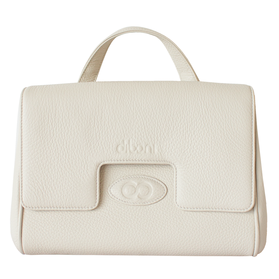 Handtasche Emilia Couture von diboni in weiß wird aus italienischem Leder in Handarbeit in einer deutschen Manufaktur hergestellt.