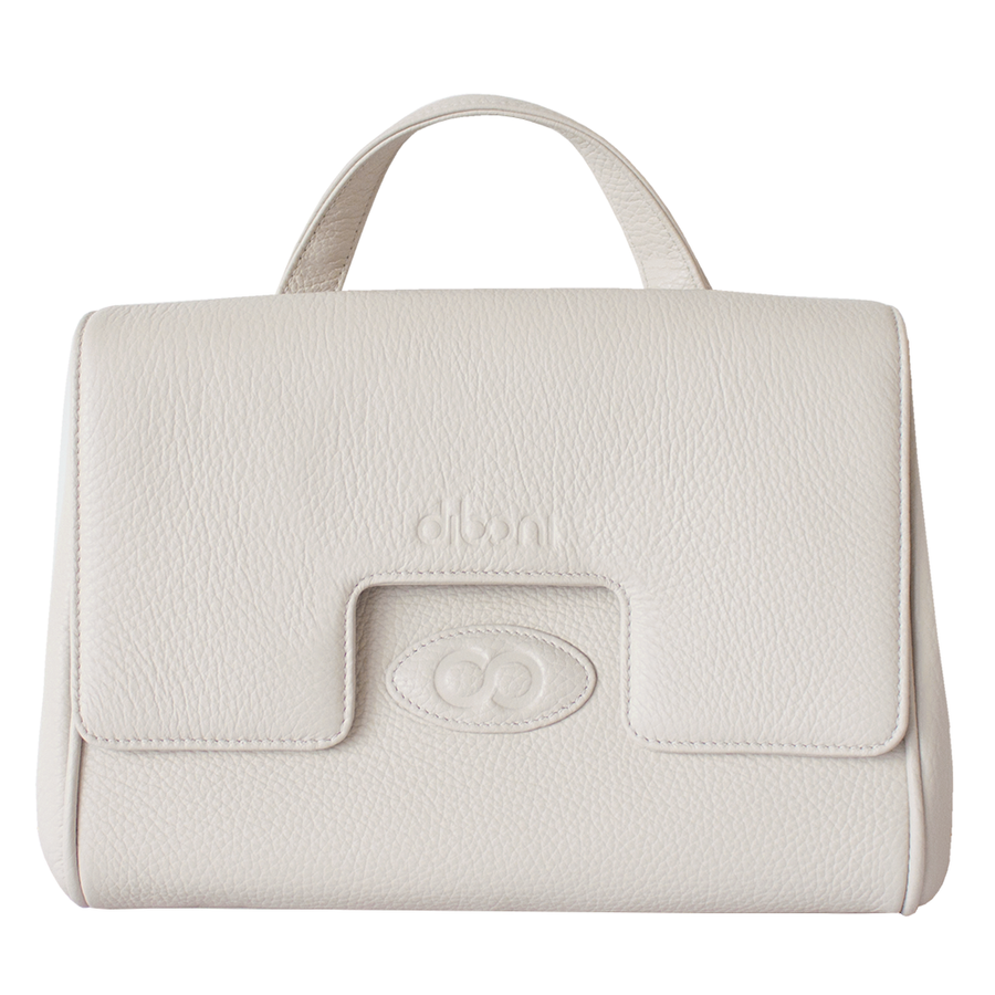 Handtasche Emilia Couture von diboni in weiß wird aus italienischem Leder in Handarbeit in einer deutschen Manufaktur hergestellt.