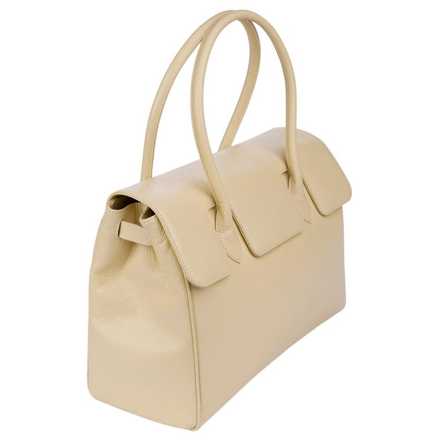 Handtasche und Schultertasche Madison Deluxe von diboni in beige wird aus italienischem Leder in Handarbeit in einer deutschen Manufaktur hergestellt.