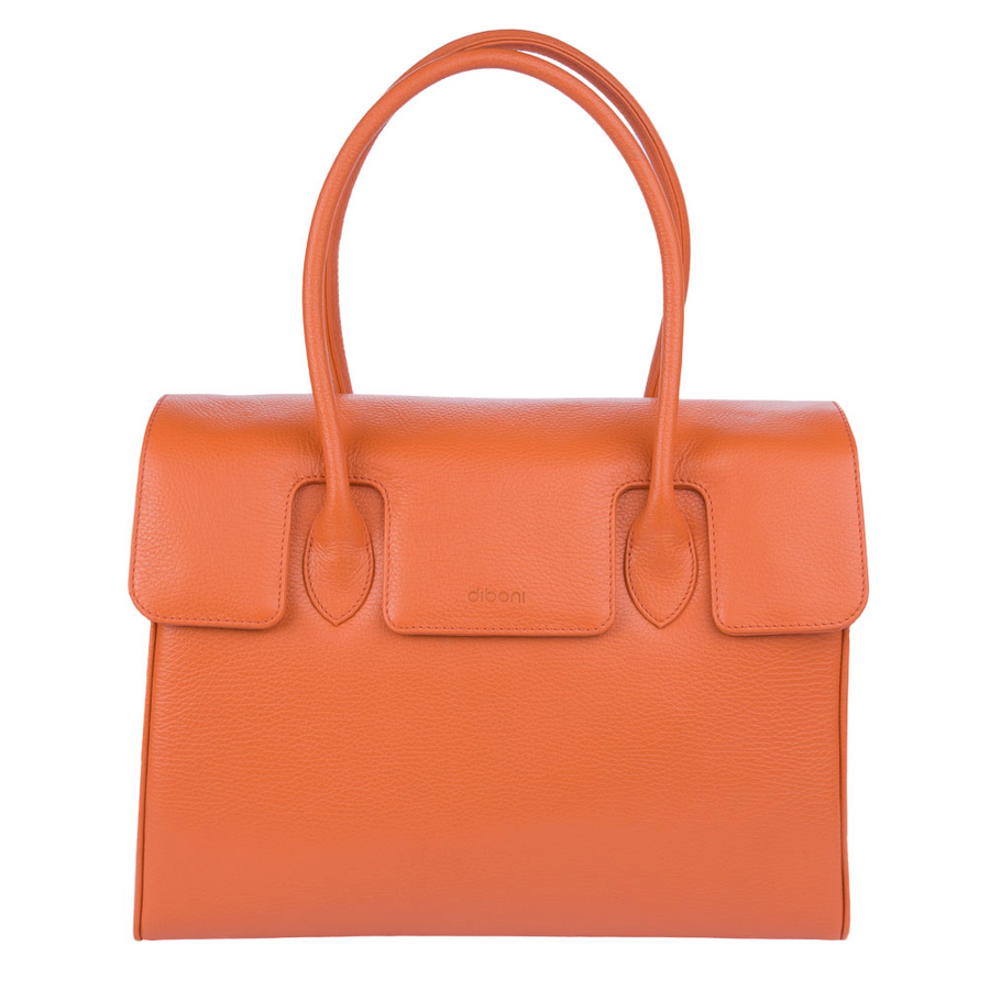 Handtasche und Schultertasche Madison Couture von diboni in orange wird aus italienischem Leder in Handarbeit in einer deutschen Manufaktur hergestellt.
